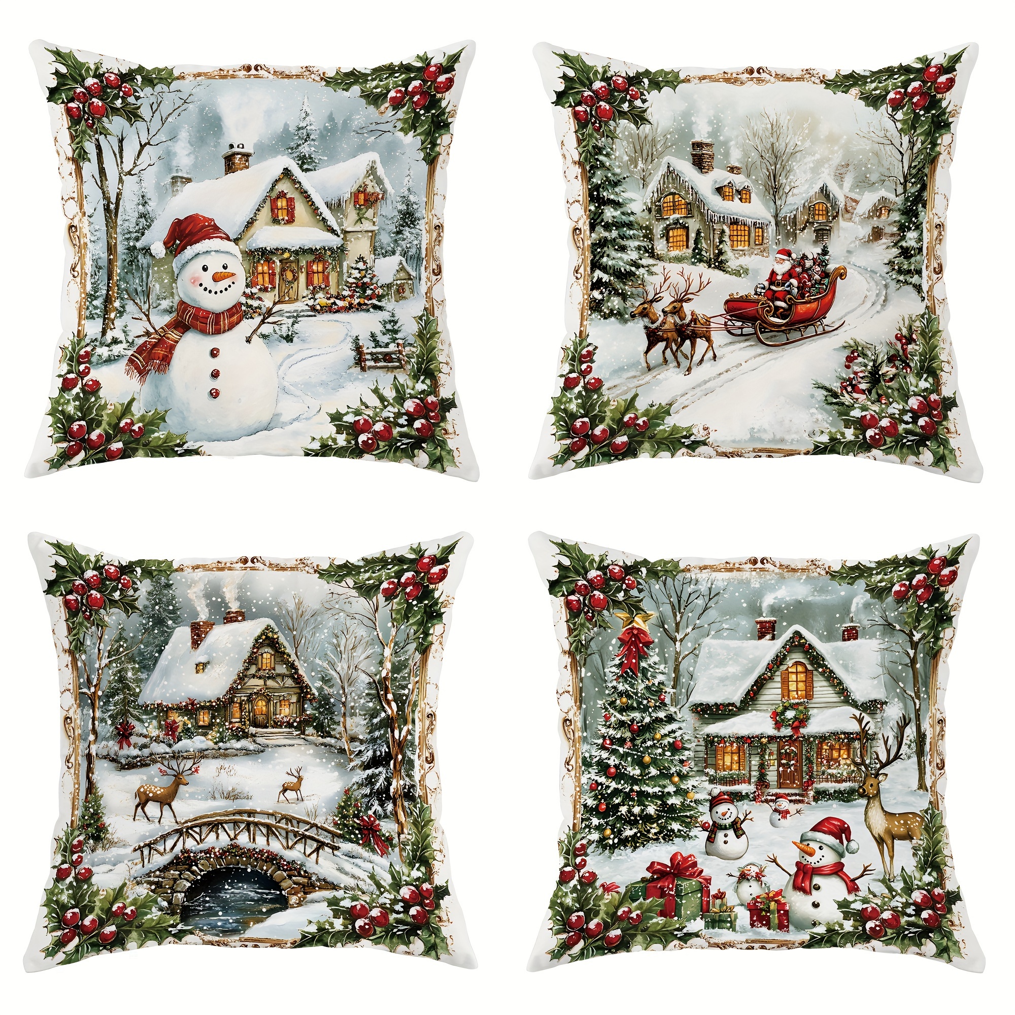 

4- Christmas - Snowman, , & Printed - Washable - Zippered Pillowcases For & - 100%