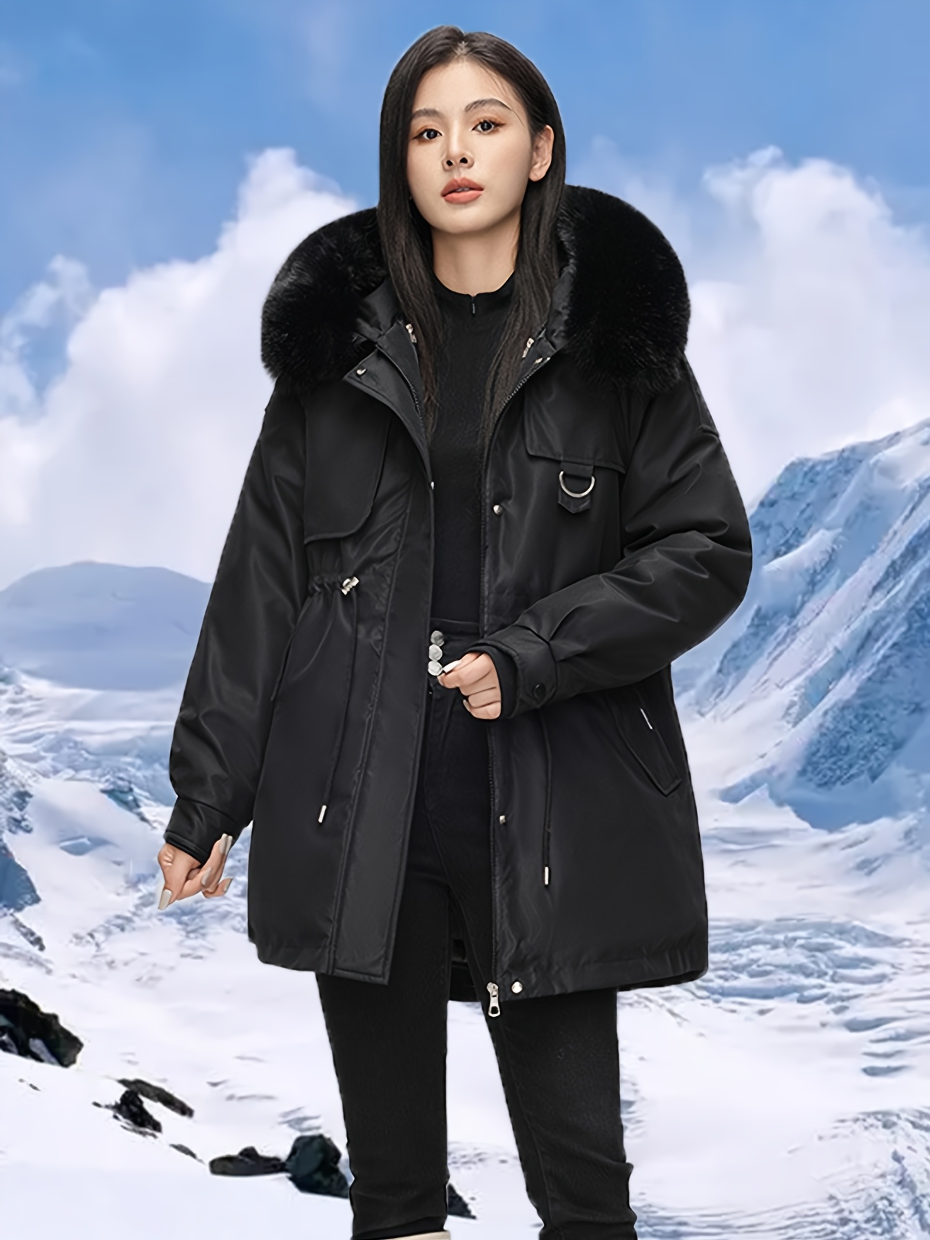 Parka antifriego y viento tres en con cuello de piel sintética  desmontable, conjunto de abrigos de piezas para mujer, múltiples estilos  de uso