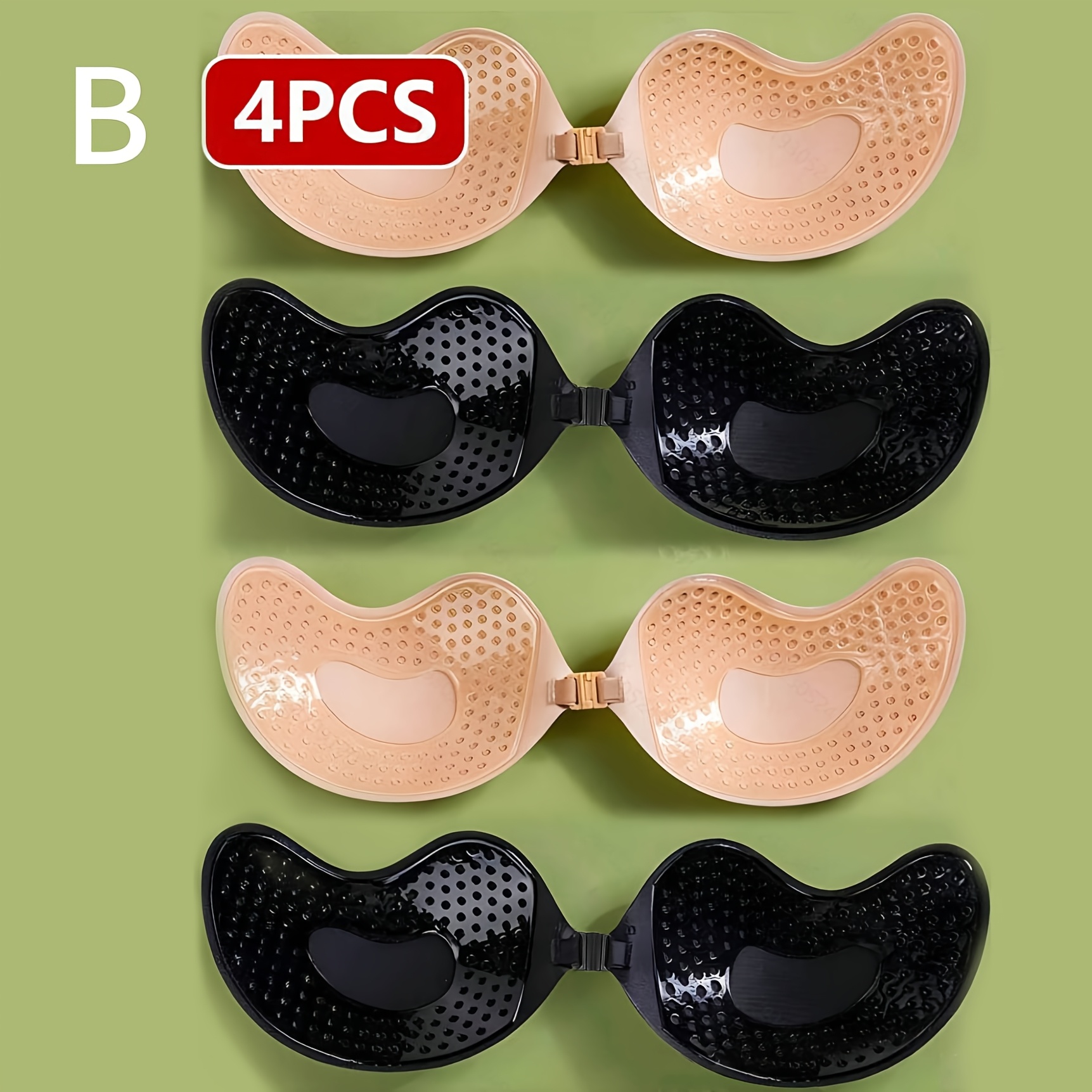 Image of 4pcs/set (2 Black 2 Nude) Strapless Adhesive Silicone Backless Push Up Bra Cups Women Invisible Enhancer, Breathable Sticky Bra Petals For Deep V Dress And Backless Outfits