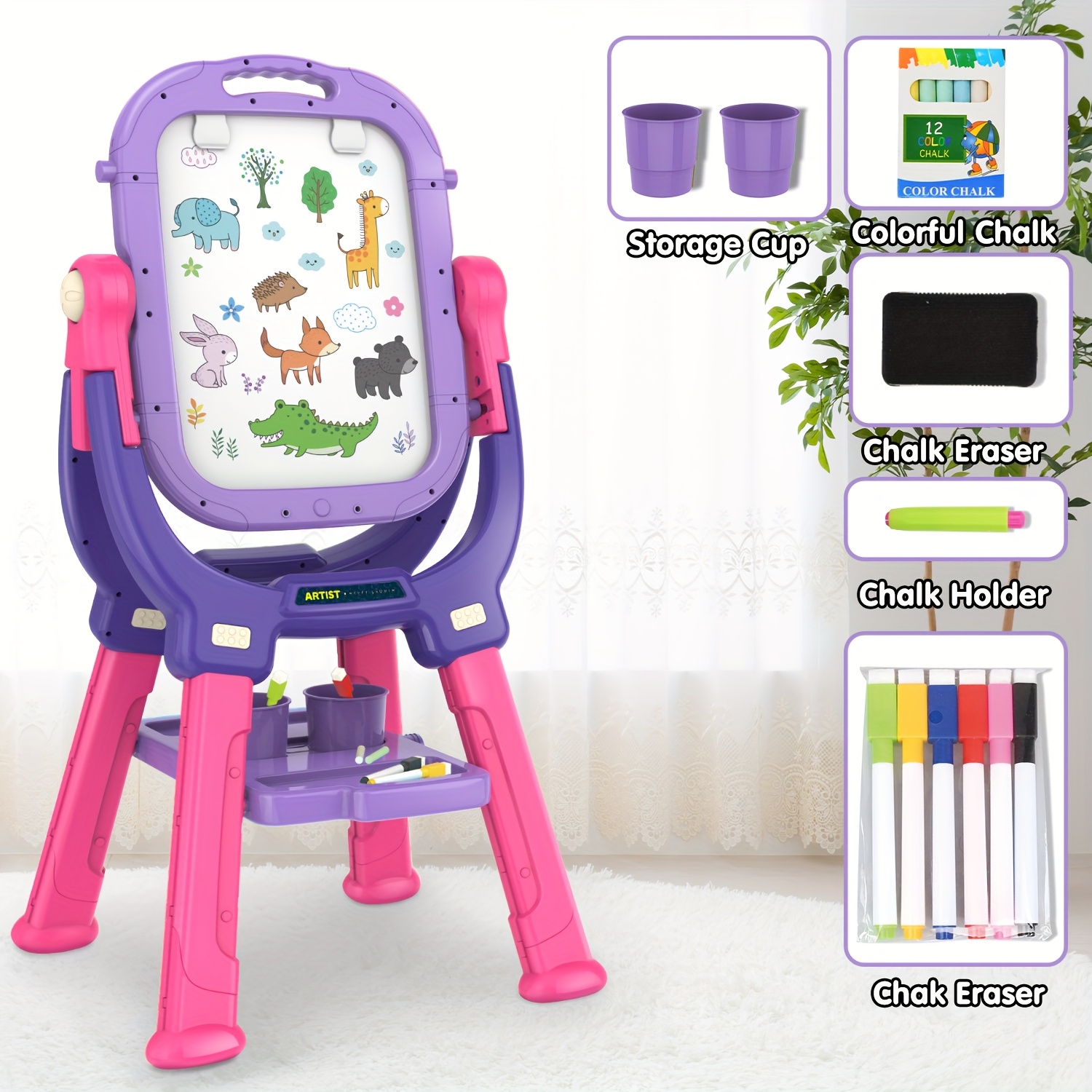   easel for kids adjustable standing art easel double magnetic drawing board with painting accessories gift for   3 4 5 winter new year