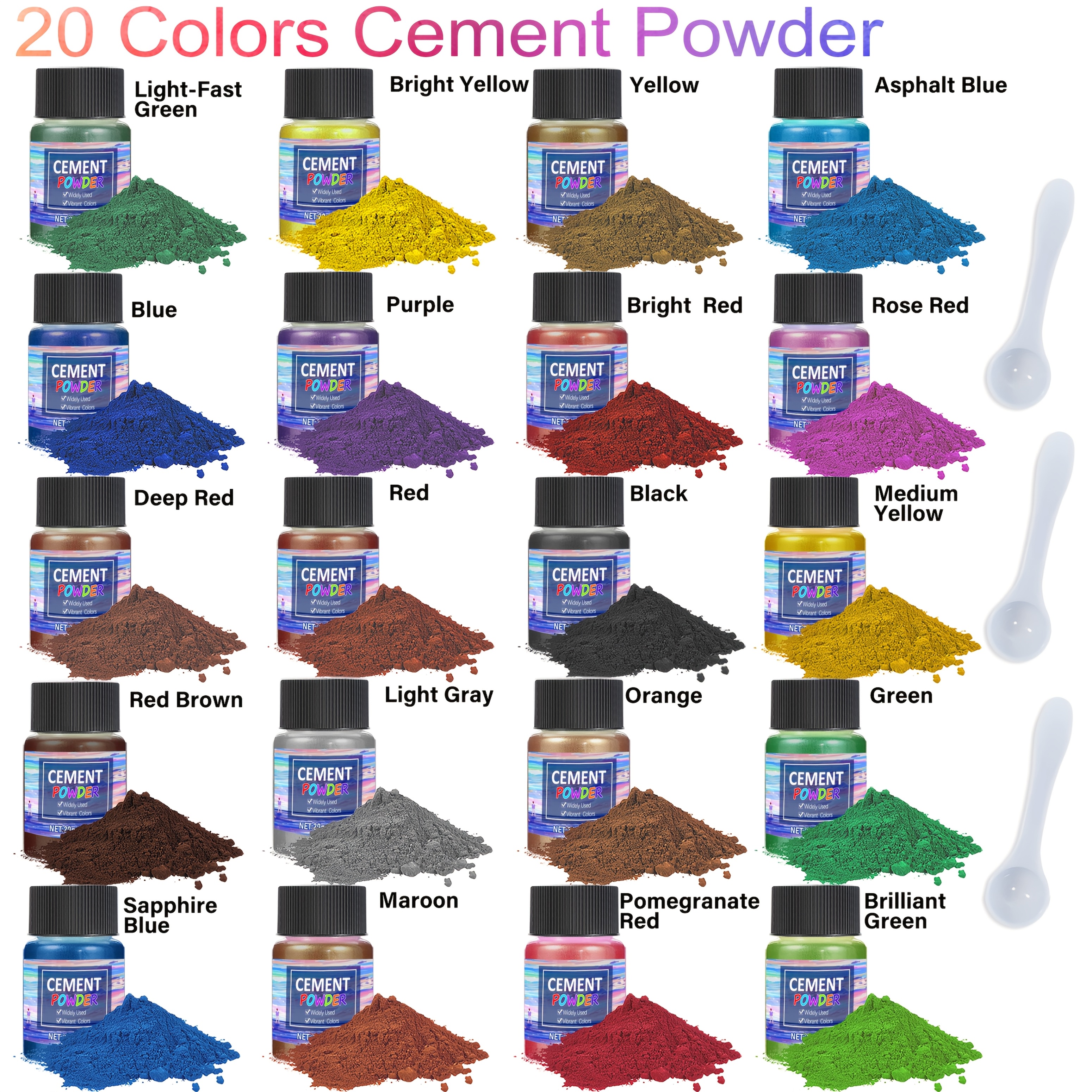 Image of 20pcs Cement/plaster Powder Kit - 20ml/0.7oz Per Bottle, Non-toxic Color- Powder Set For Jewelry Casting, Plaster Art, Pottery-like Crafts - Compatible With Paints (no Required) - Beginner