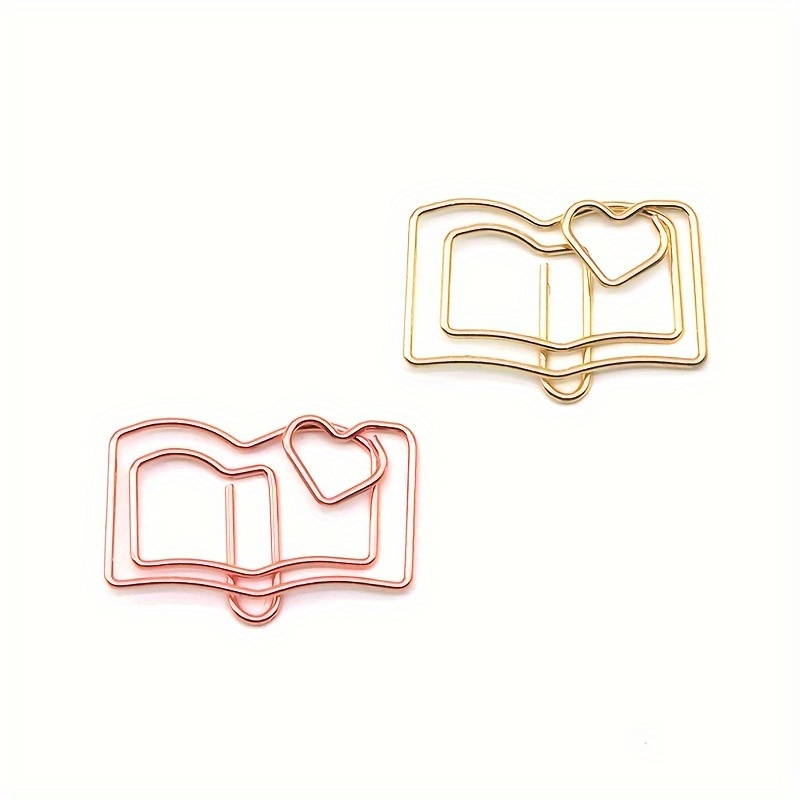 50pcs Book-shaped Rose Golden Curved Paper Clips, Metal Iron Clips For Office Document Sorting, Student Exam Paper Clips