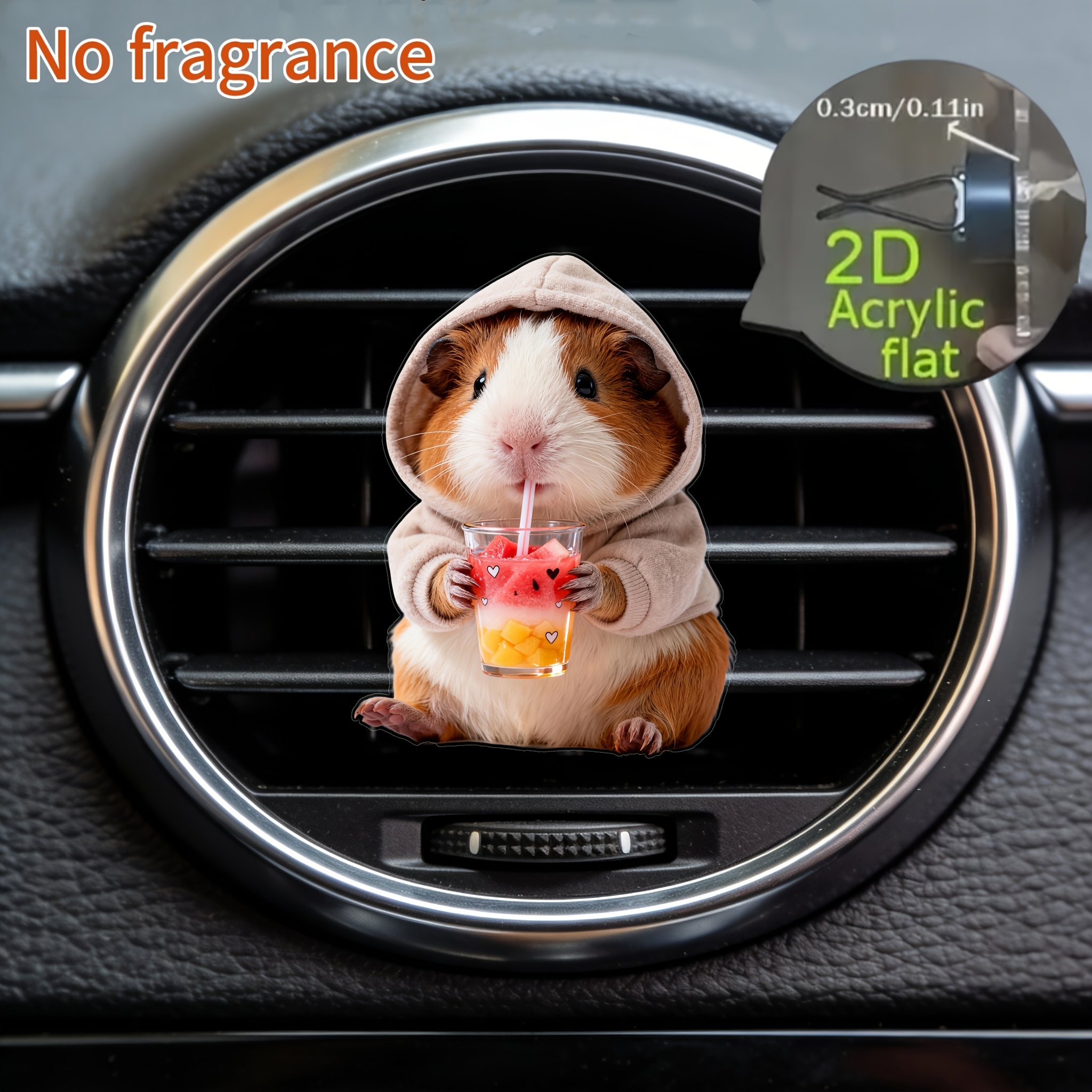 TEMU 2d Flat, 1pc Cute Guinea Pig Drinking Juice Car Vent Clip, Car Air Freshener, Car Fragrance Diffuser, No Scent Source, Cute Car Interior,