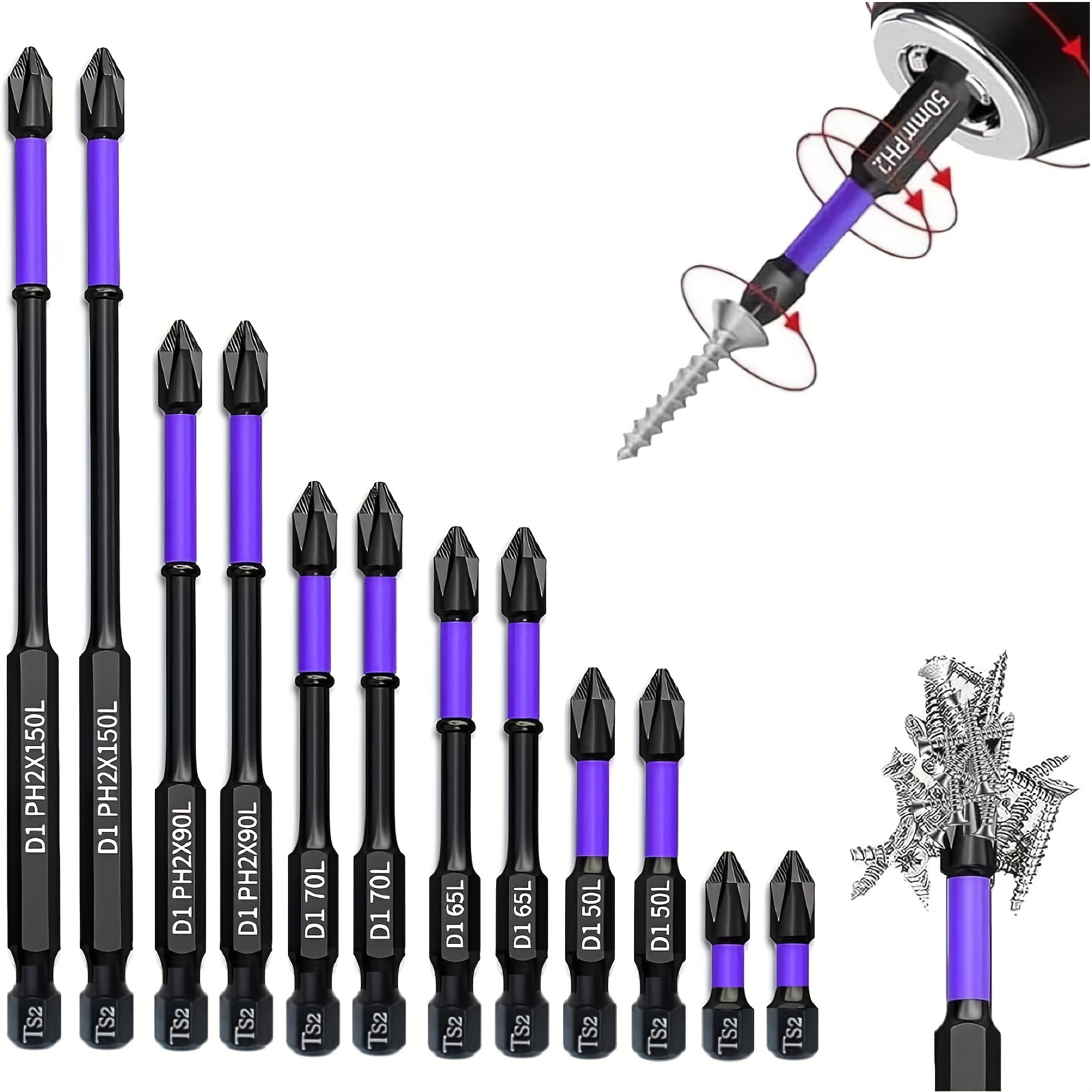 

12-piece D1 Anti-slip And Shock-proof Bits With Screwdriver Bit Sets, 1/4 Hex Shank Head Drill Bits High Hardness And Strong Magnetic Bit