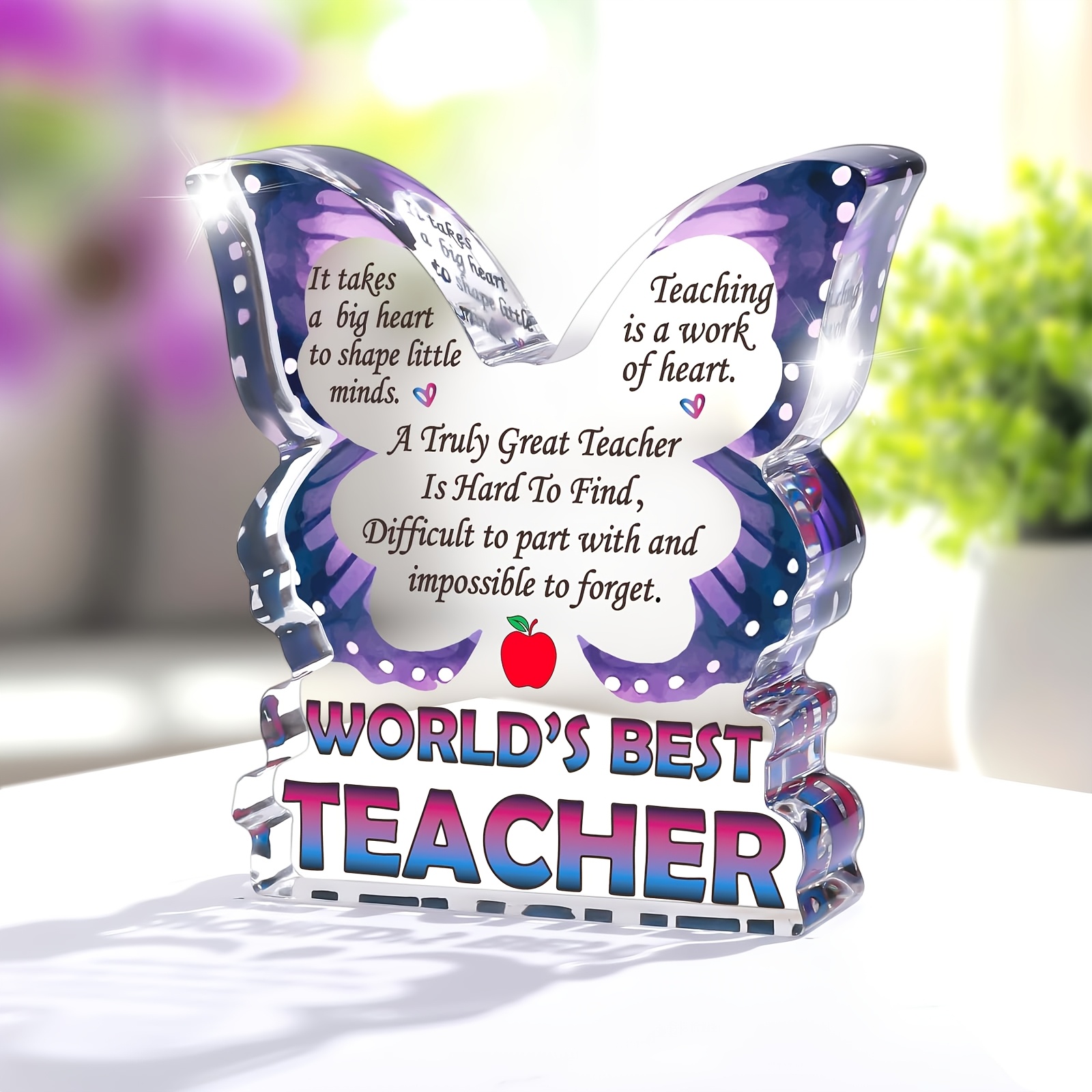 TEMU Cadeaux d'Appréciation pour Enseignantes - Plaque de Remerciement 2D Plate avec "Meilleure Enseignante du Monde" & Phrases de Classe, Idéal pour