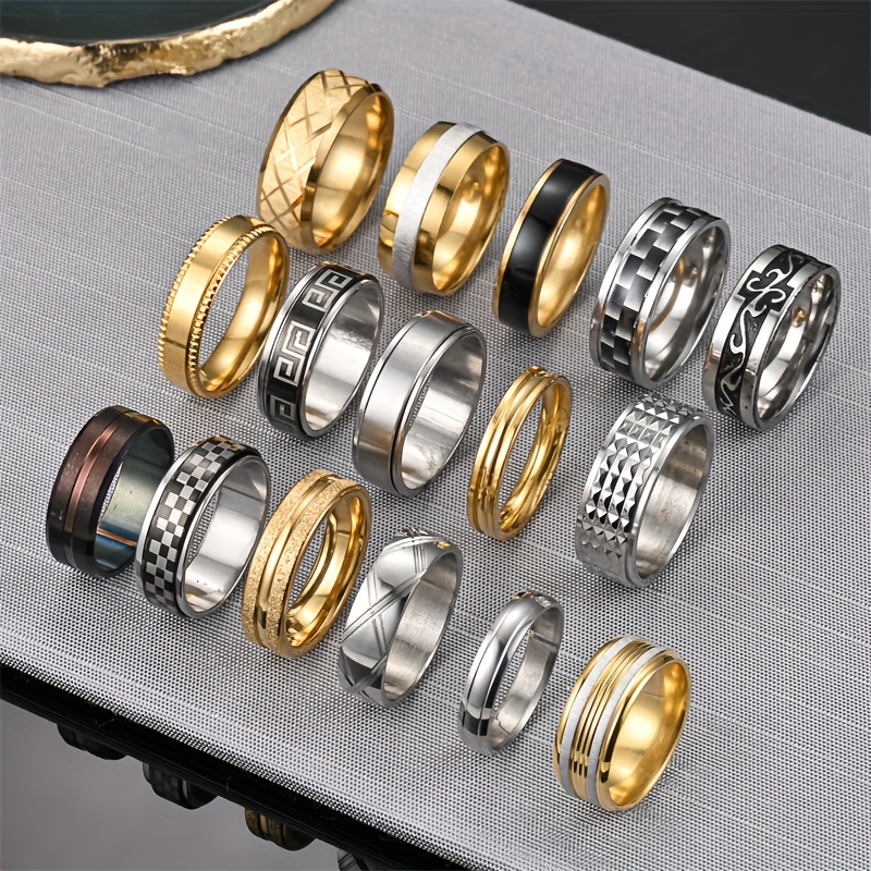 TEMU 10pcs Set Of Fashionable Rings, Engraved With Hollowed-out Patterns, Unisex Single Rings, Festival Gifts, Bulk Festival Gifts, Men's Rings, Suitable For Daily Wear.