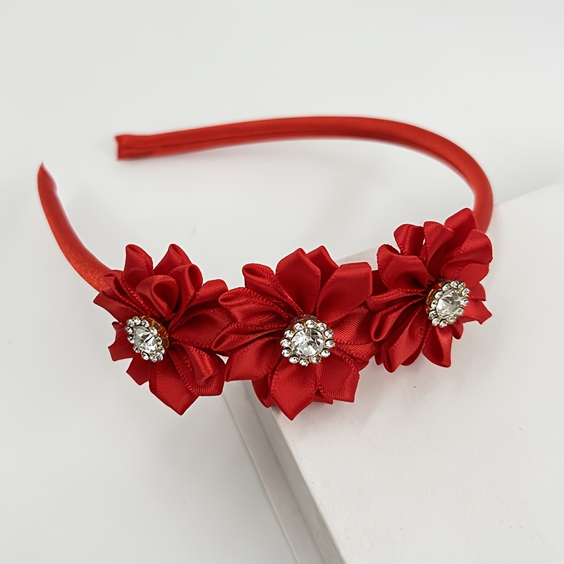 Image of 3 Hand-stitched Flower Rhinestone Headband Fashion Hair Accessory For Special Occasions