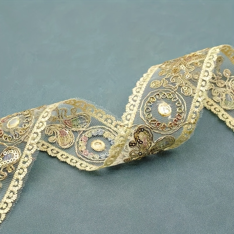 Image of A Golden Bead Piece With A Length Of 36inch, Embroidered Lace, Shape, Suitable For Use On Clothing, Curtains, And Bags