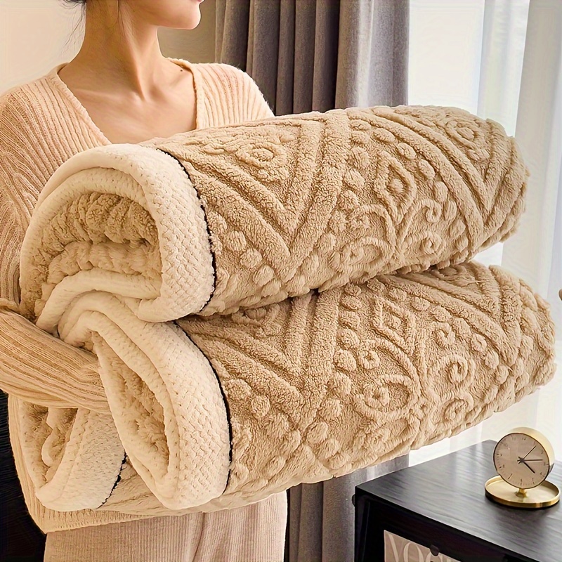 luxury velvet throw blanket with unique carved design 350g thick     machine washable polyester knit for bed sofa details 12