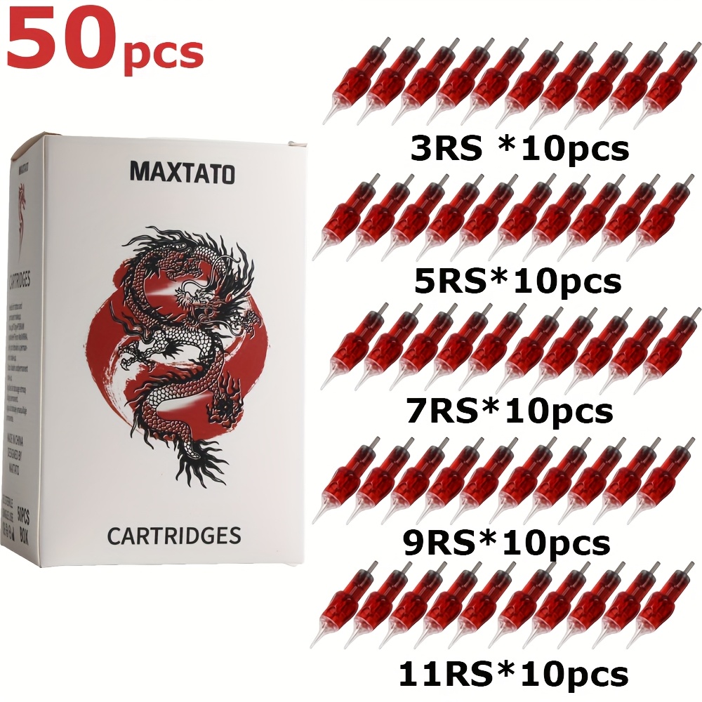 50pcs/box 3rs 5rs 7rs 9rs 11rs Mixed Size Tattoo Needle Cartridge Round Liner Shader Disposable Tattoo Cartridge Needle For Body Tattoo Machine Pen 0.30mm
