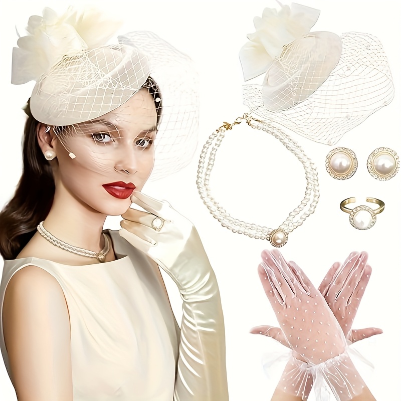 5pcs tea party hat gloves women fascinators hats gloves  display picture 3