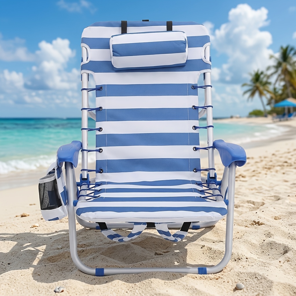 TEMU Chaise de camping pliante et portable avec , appui-tête, accoudoirs réglables et 2 poches latérales, transport en sac à dos, siège inclinable