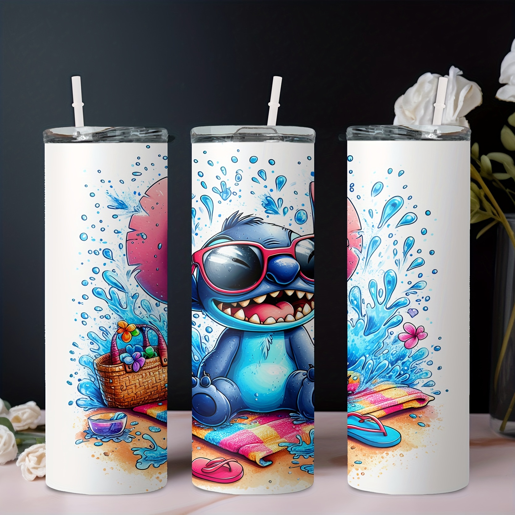 

20oz Stainless Steel Water Bottle With Cartoon Beach Sunglass Character Design, Insulated Tumbler For Hot And Cold Drinks, Hand Wash Only, Bps-free, Round With Straw, Ideal For Christmas Gift - Ume