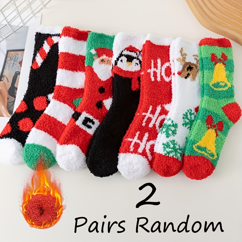 Image of Christmas 2/5/7 Double Random Ladies' Autumn-winter Fashionable, Comfortable, Soft And Warm Coral Fleece Fuzzy Socks, Suitable For Daily Wear And Long Socks