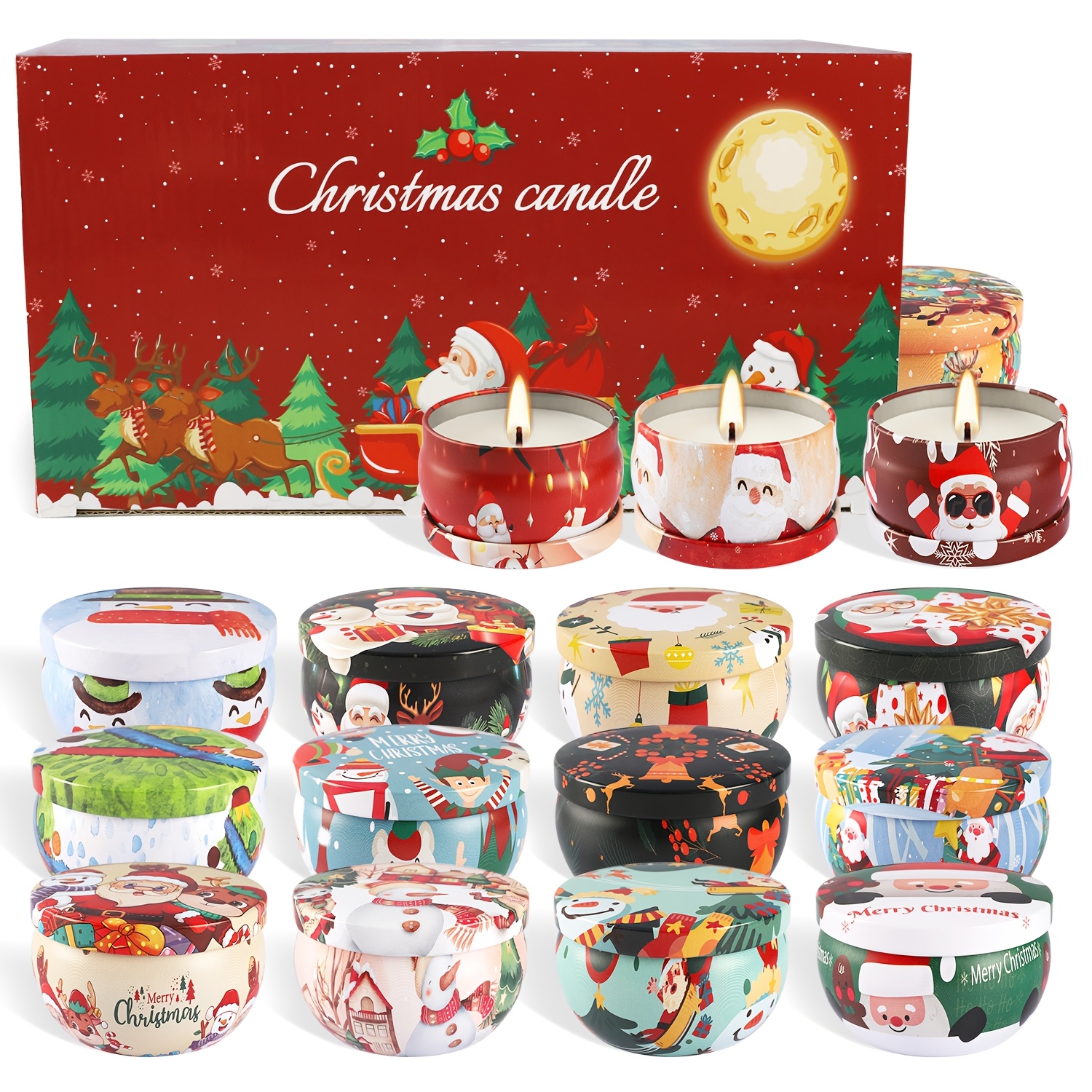 TEMU This Set Of 16 Adorable Scented Candles, Showcasing Designs Of Santa Claus, A Small Snowman, And A (weighing 1330g), From Premium Soy Wax, Is