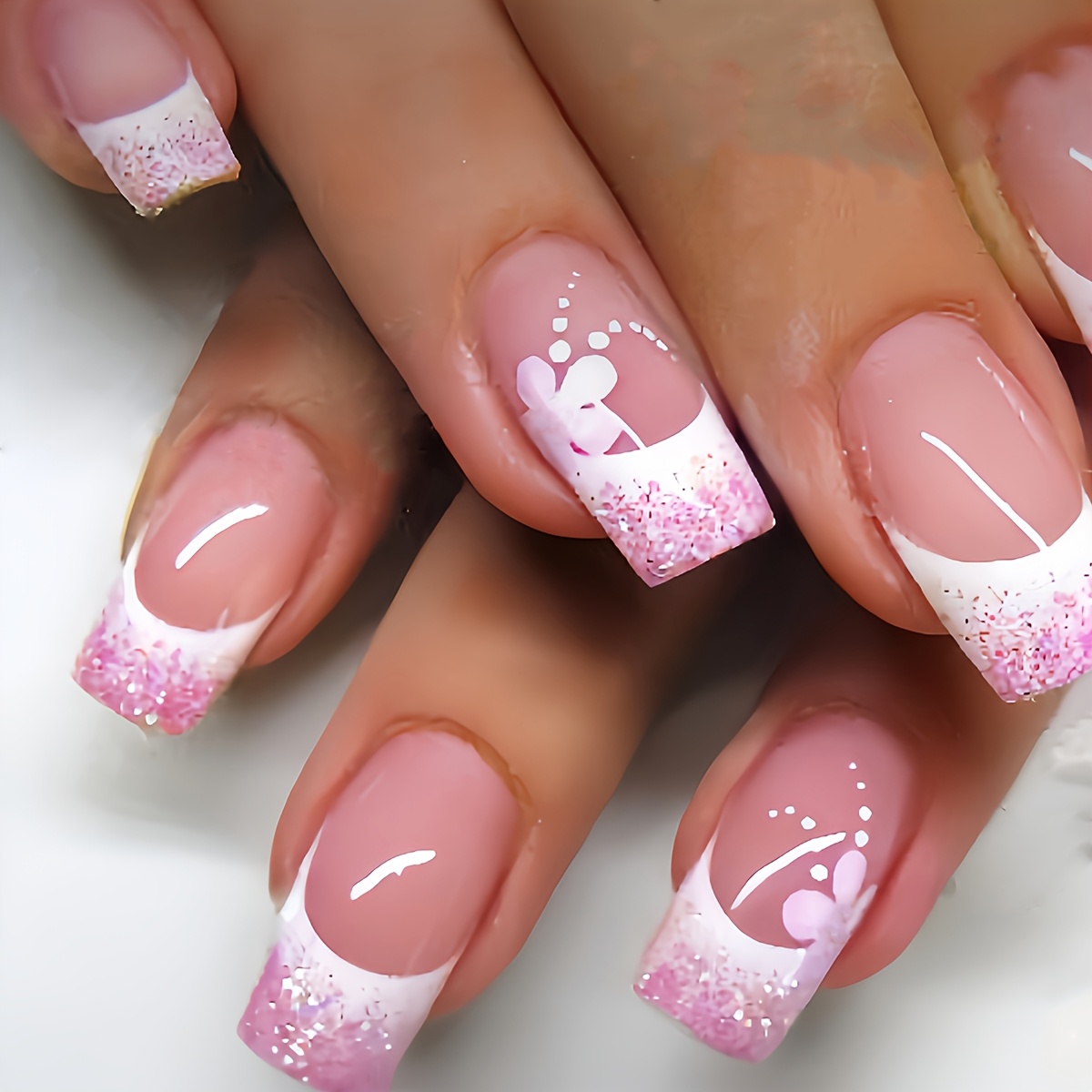 Temu – TEMU Show Your Beauty 24pcs Chinese Style Nails Easy Elegant Pink Floral Polka Dot Multicolor Loose Powder Glossy Bright – False Nails Fashion