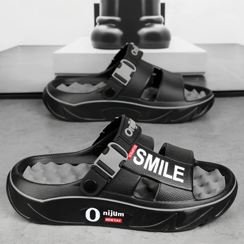 mens summer 2025 new thick sole eva slide sandals slip resistant high quality odor resistant ergonomic arch support massage sole open toe design with   letter print for beach outdoor casual wear outdoor footwear stylish contrast accents antislip footwear strappy sandals suitable for women Product details 0