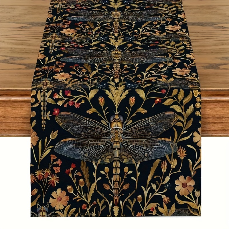 

Elegant Black Dragonfly Polyester Table Runner - Perfect For Home, Kitchen, Outdoor Garden Parties & Restaurant Decor
