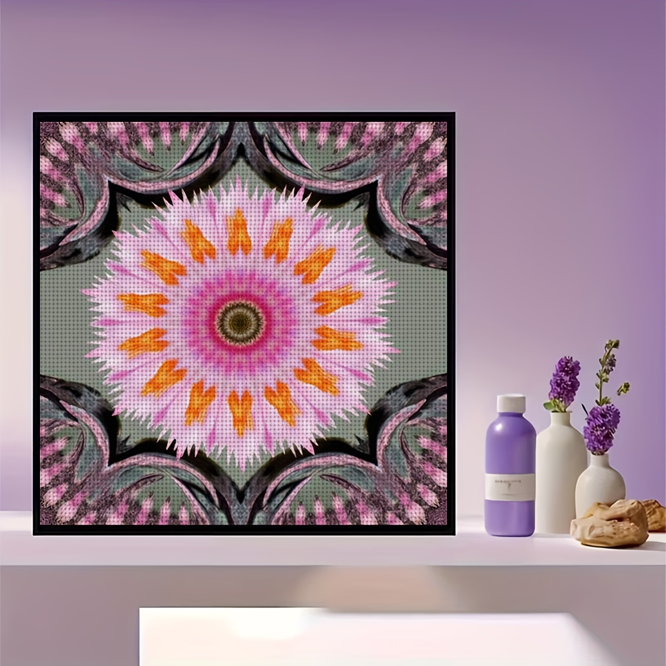 Cross-Stitch Kit, Colorful Flower Design Unframed