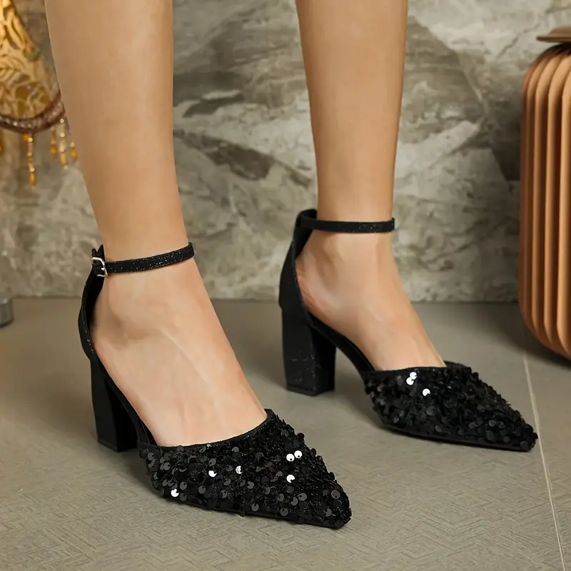 glitter sandals womens pointed toe chunky heel - Temu glitter sandals womens pointed toe chunky heel - Temu