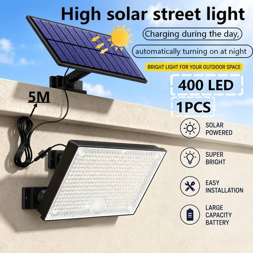 1 2pcs 400led outdoor solar wall light with motion sensor lighting led cool white solar floodlight high brightness solar street light larger solar panel auto no off for porch courtyard garage fence wall