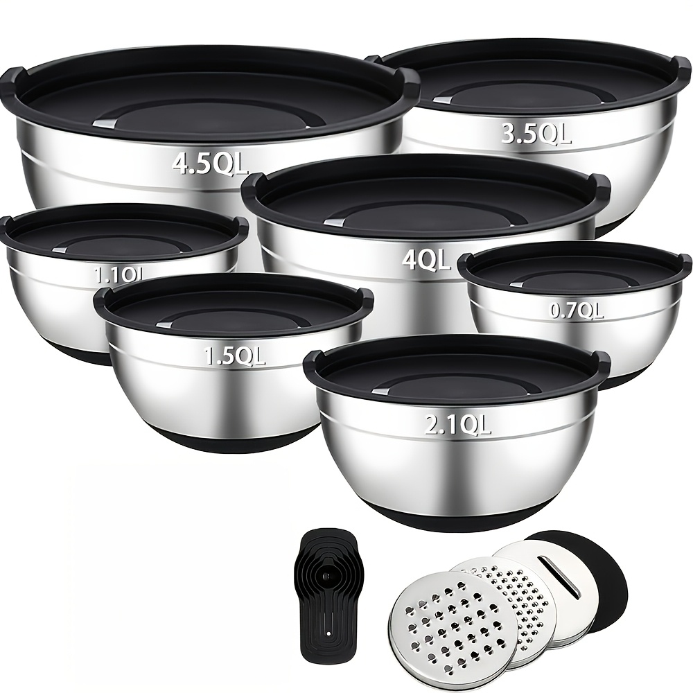 Image of 16pcs Stainless Steel Mixing Bowls With Lids Set With Kitchen Gadgets, Stackable Salad Bowls Set, Durable Thickened Bowls, Good For Mixing Salad, Dishwasher Safe, Outdoor Bowls