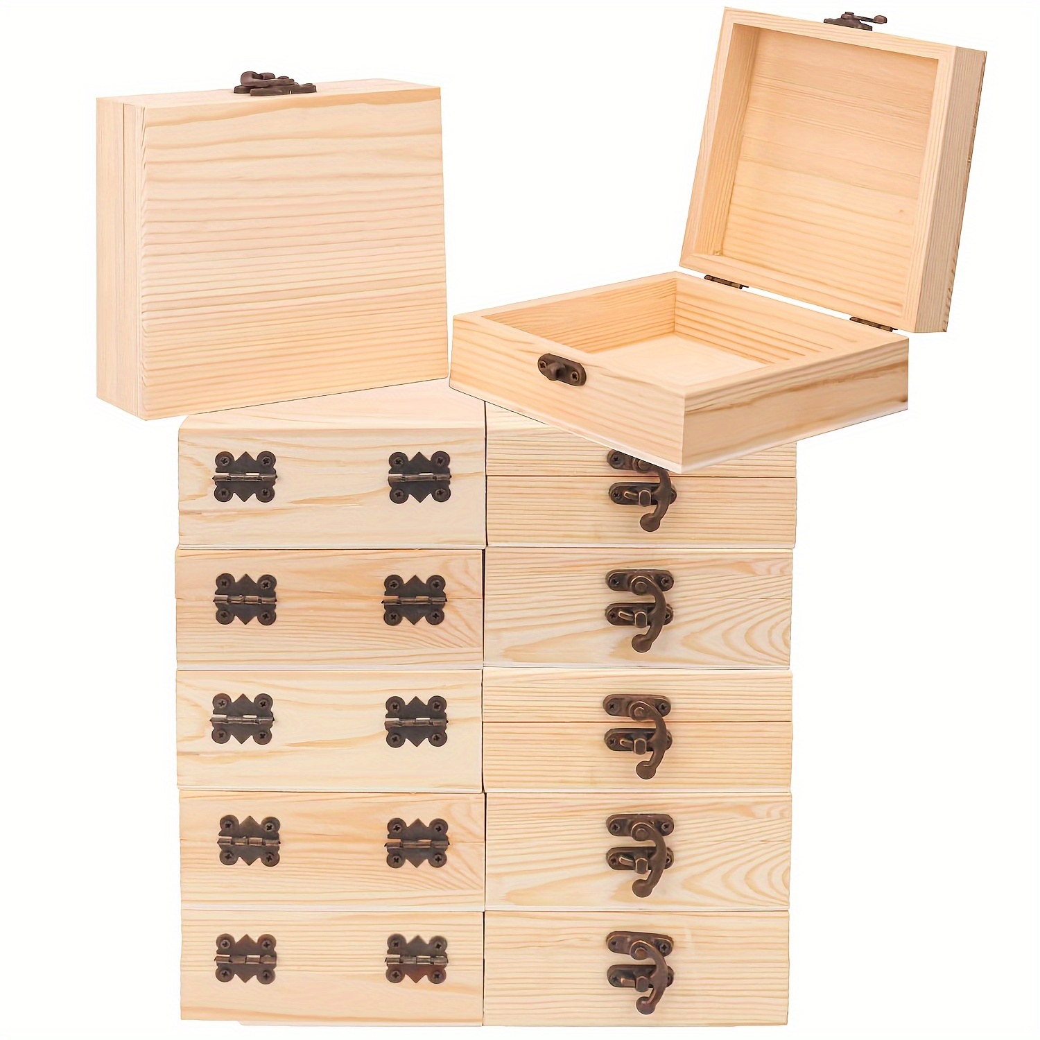 

12 Unpainted Wooden Boxes, Handcrafted Pine Craft Boxes With Hinged , Suitable For Diy And Decoration (4.72 Inches X 4.72 Inches X 1.97 Inches), Jewelry Boxes