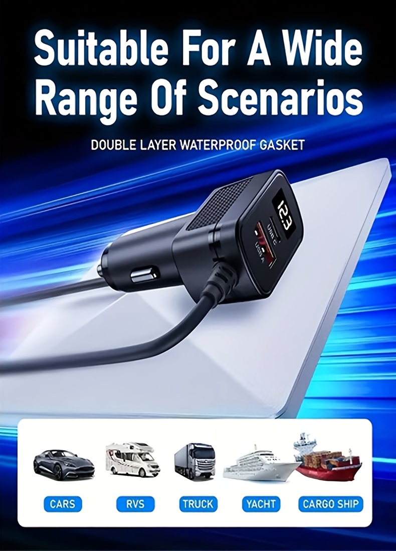 Chargeur Mini Starlink pour Voiture, Câble d'Alimentation Mini Star Link 3,05 mètres/91,44 cm, Accessoires Mini Starlink 100W 12V-24V avec Prise USB, Port Type-C et Voltmètre