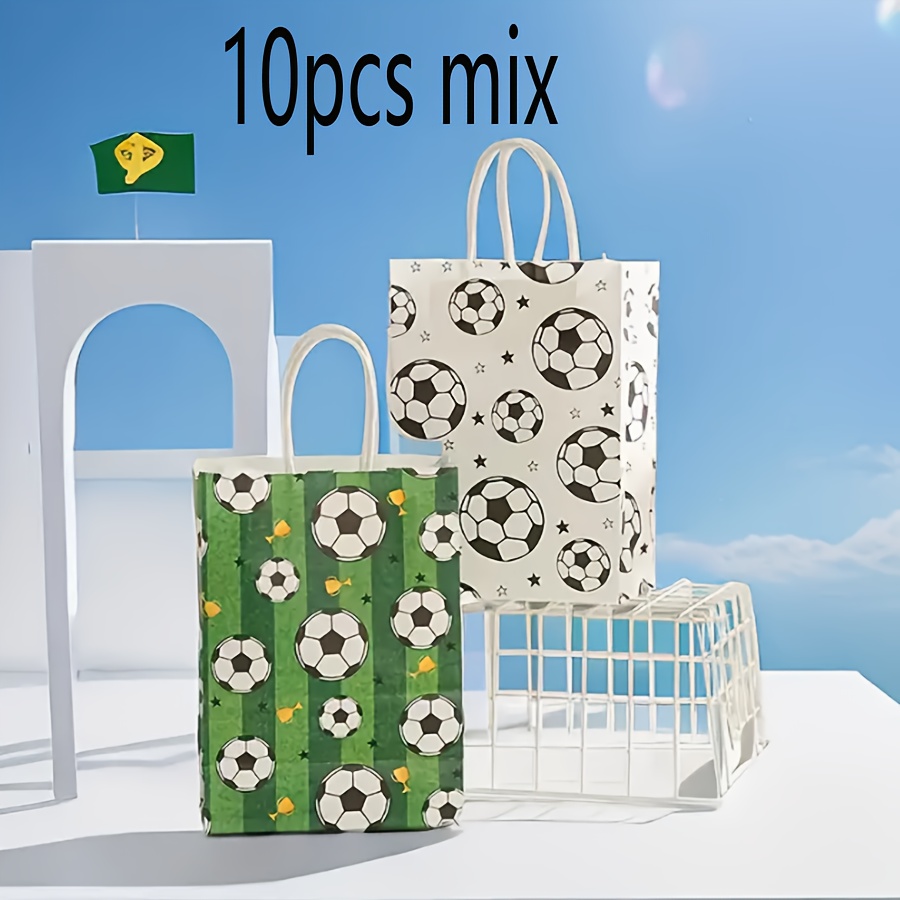 Image of 10/20pcs Football Theme Party Paper Bags, Soccer Bags, Football Print Gift Bags, Sports Game Birthday Party Treat Bag With Handle
