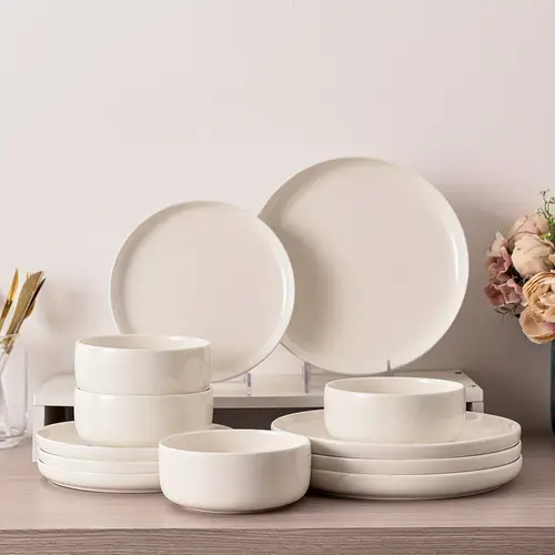 12 piece dinnerware set white porcelain tableware plate bowl set service for 4