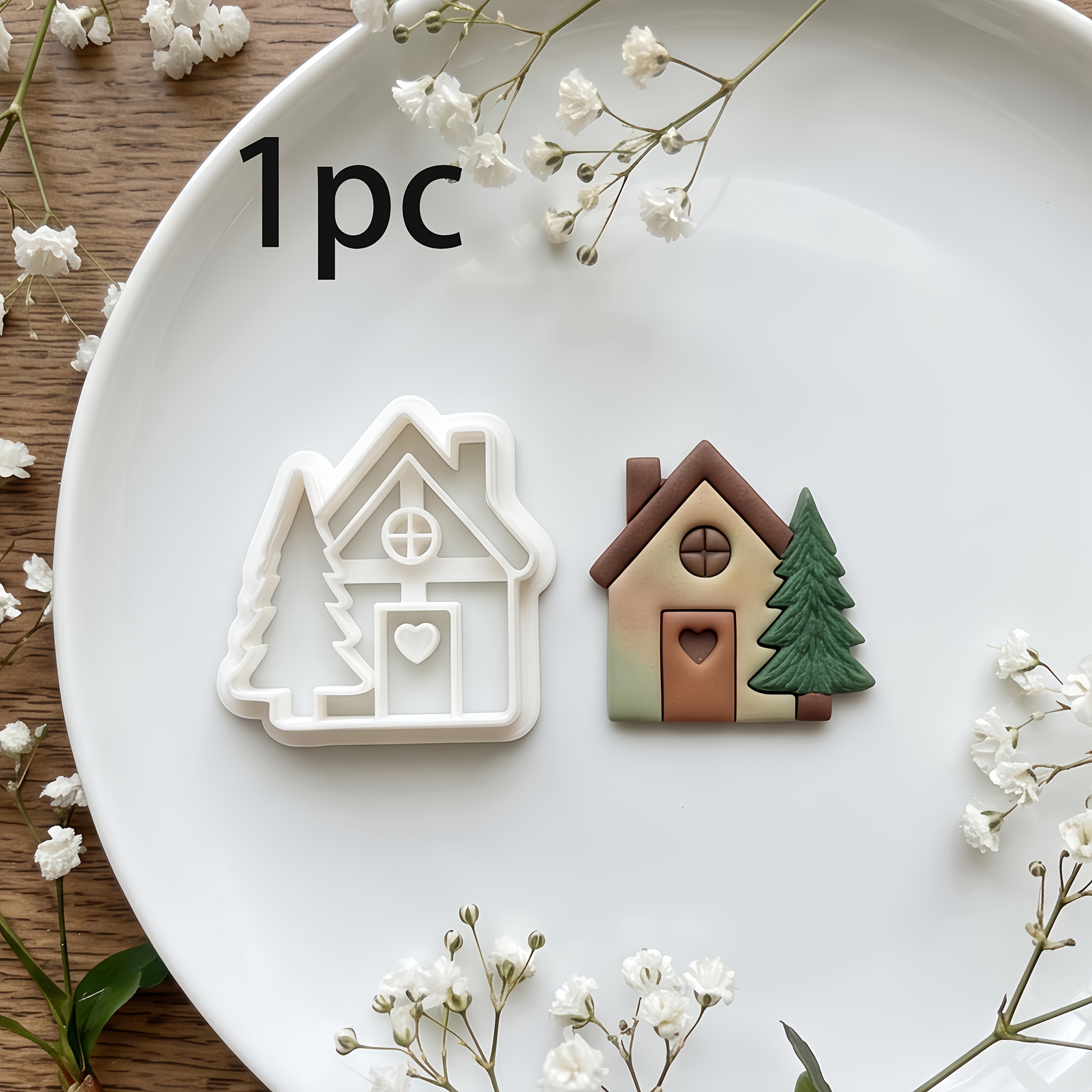 TEMU 1pc 1pcs House & Suitable For Wedding/graduation Diy Clay Molds With Plastic Cutters - Rustic Patterns, House Shapes For Polymer Clay Earrings,