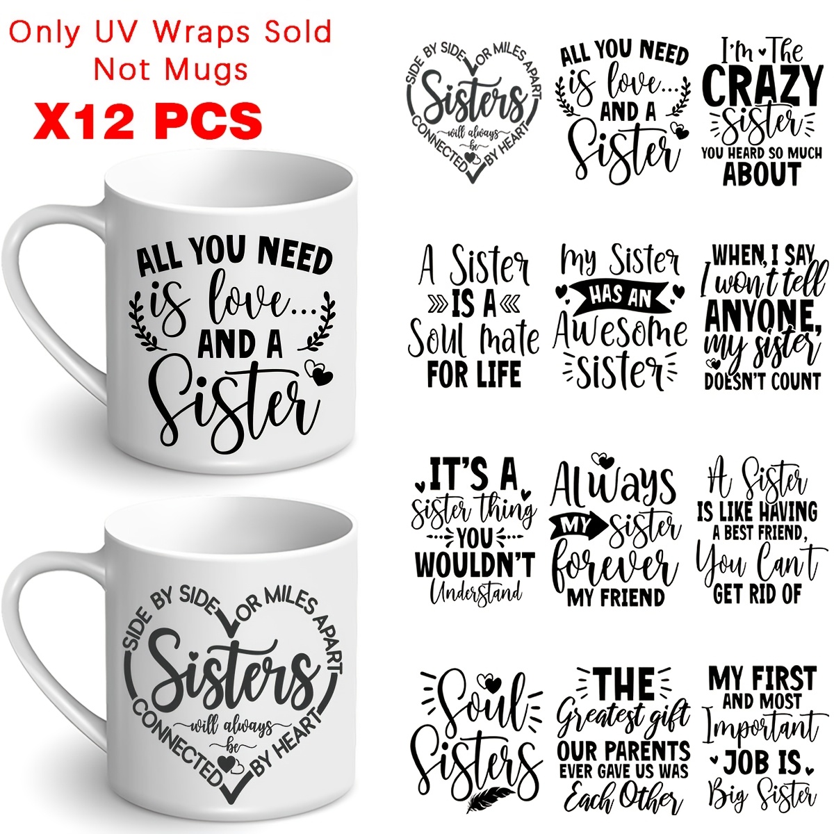 

12pcs Inspirational Quotes Mug Decal Set - Uv Dtf High-adhesive, Waterproof Pvc Stickers For Diy Cups & 3d Labels, Reusable &