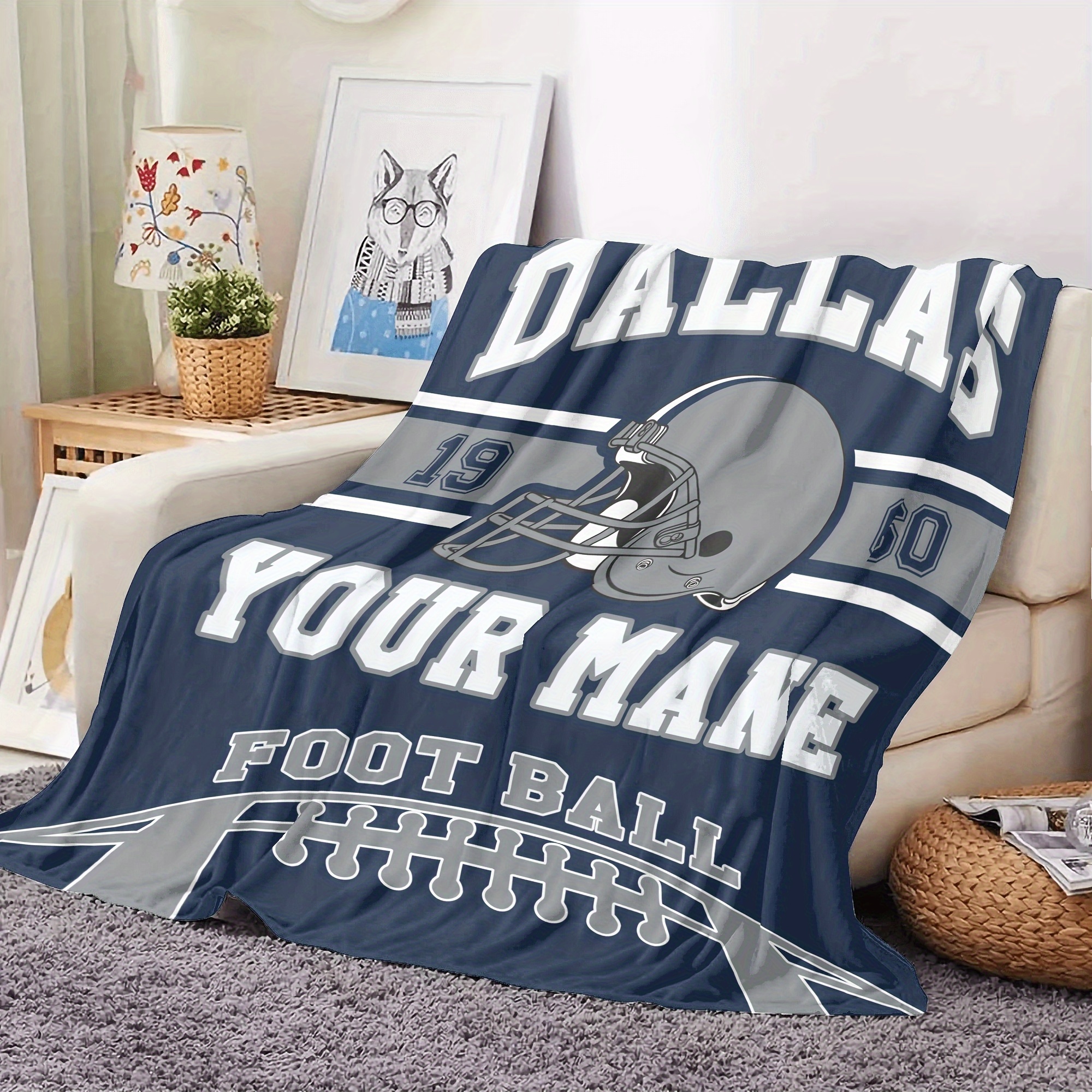 

A Customizable Dallas Football Blanket With Personalized Name And Number For Fans, Travel, Home Decor, Sofa, Bed - Polyester Rectangular Throw Blanket, No Power Supply - Gifts For Men And Women