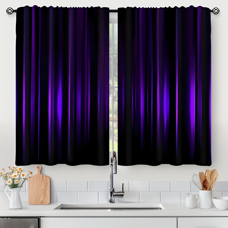 

1 Pair Contemporary Purple Light-filtering Curtains, 24x59 Inch, Machine Washable, Rod Pocket Hanging, Woven Polyester, Design For Kitchen, Cafe, Shop, And Bathroom Windows