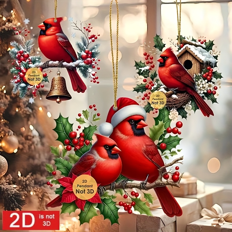 

Set Of 8 Acrylic Decorations Featuring Red Birds For Christmas - Decorating Trees, Homes, And Windows | Ideal Festive Party Accessories And Gifts, Room Decor