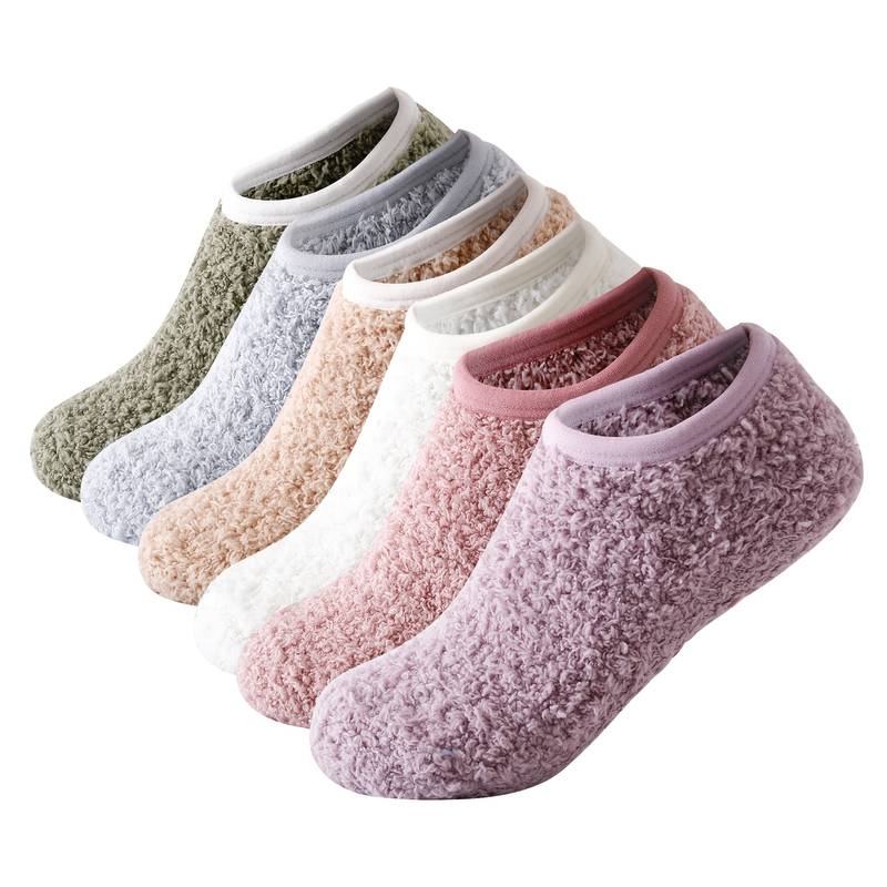 Meizan 5-Pairs Women's Fluffy Thermal Socks – Soft, Warm, Non-Slip, Multicoloured Stripes (UK Size 3-9)
