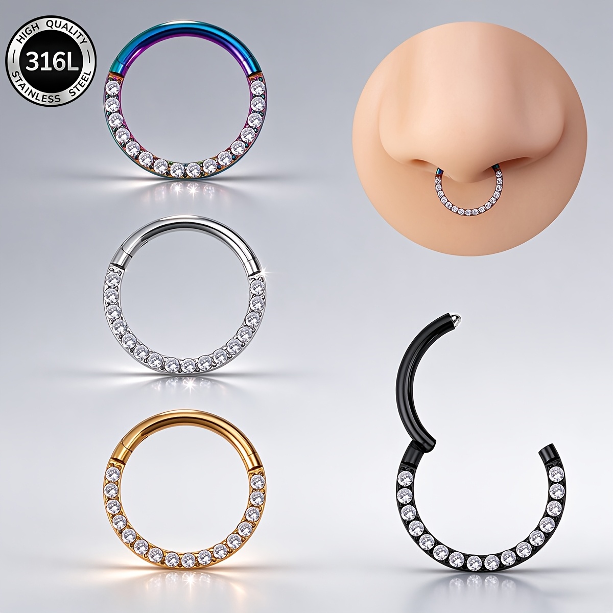 316L Stainless Steel Hinged Segment Septum Piercing Ring