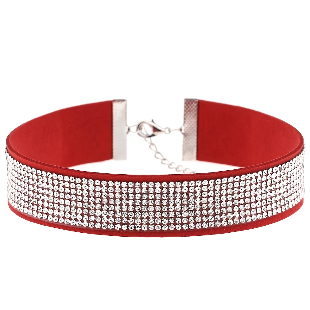 Pair of Gothic Punk Choker Necklaces & Red Rhinestone Collarbone Chains