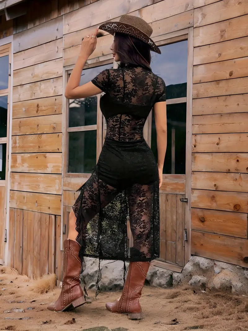 black lace dress western Black Western Dresses