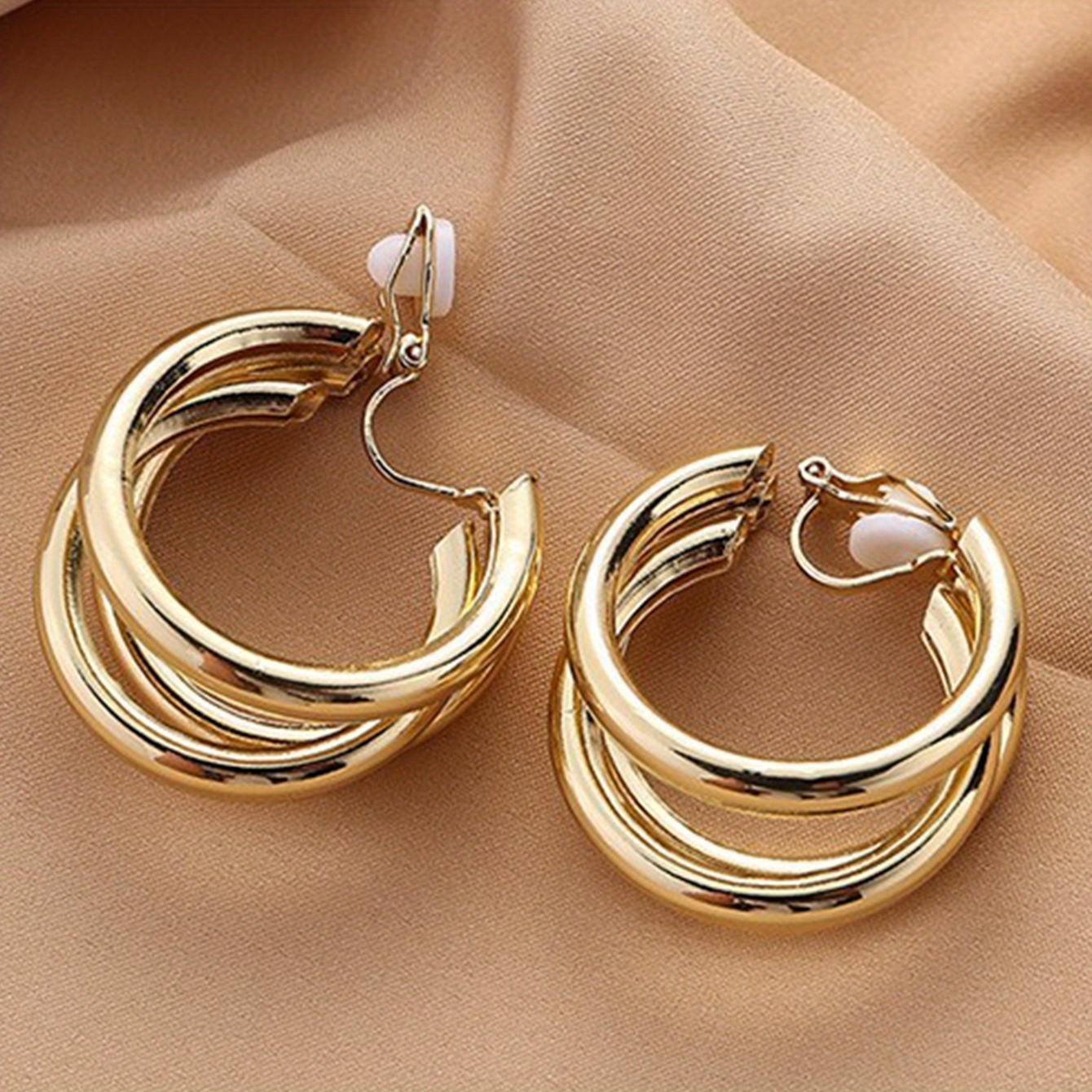 Golden C-Shaped Circle Clip Earrings, No Piercing