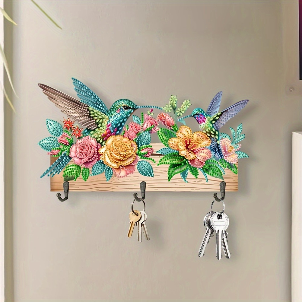 

Diy Diamond Painting Hook Set: Elegant Hummingbird And Red Flower Art Pattern - Acrylic Irregular Diamond Home Decor Wall Art, Art Wall Hook With Practical Hooks