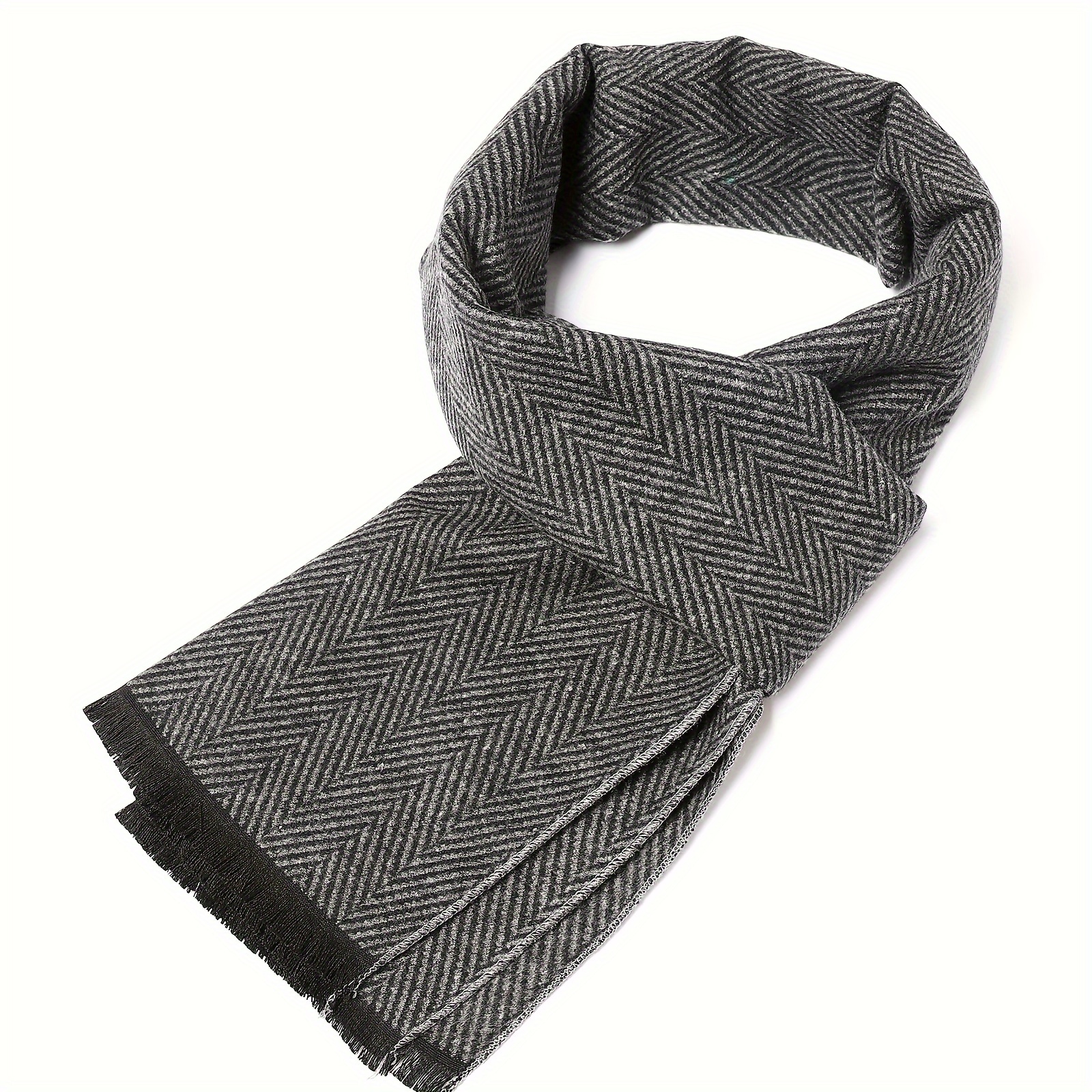 TEMU 1pc Nueva Bufanda de Hombre con Diseño de Espina de Pescado, Moda , Bufanda de Invierno, Bufanda para Reuniones de Negocios, Bufanda Casual