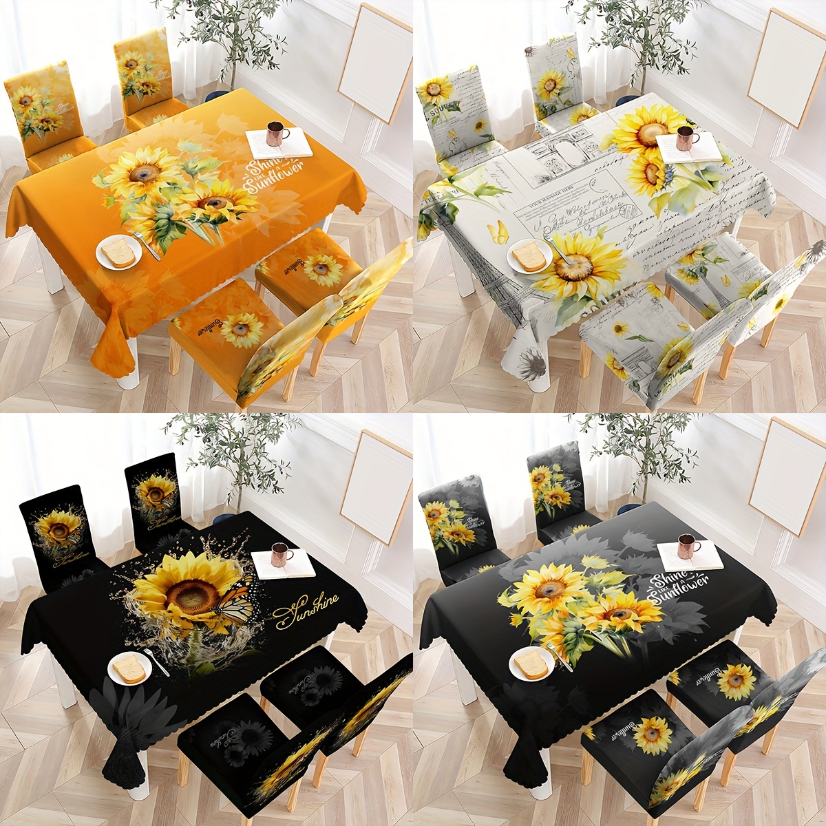 

2/5pcs Sunflower Pattern Chair Slipcovers, Dining Chair Cover With Table Cover, Furniture Protective Cover, For Dining Room Living Room Party Home Decor
