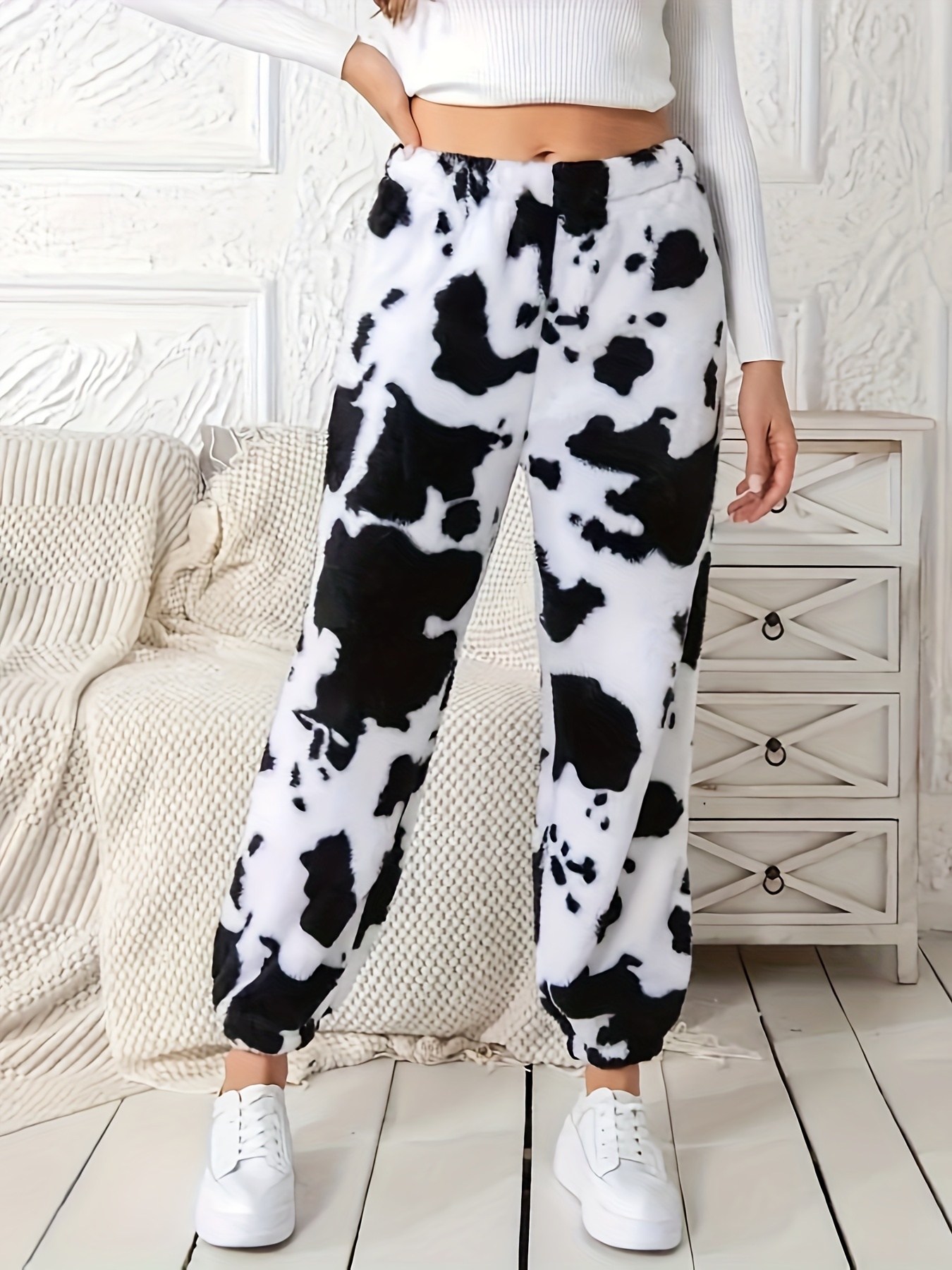 Cow print joggers fashion