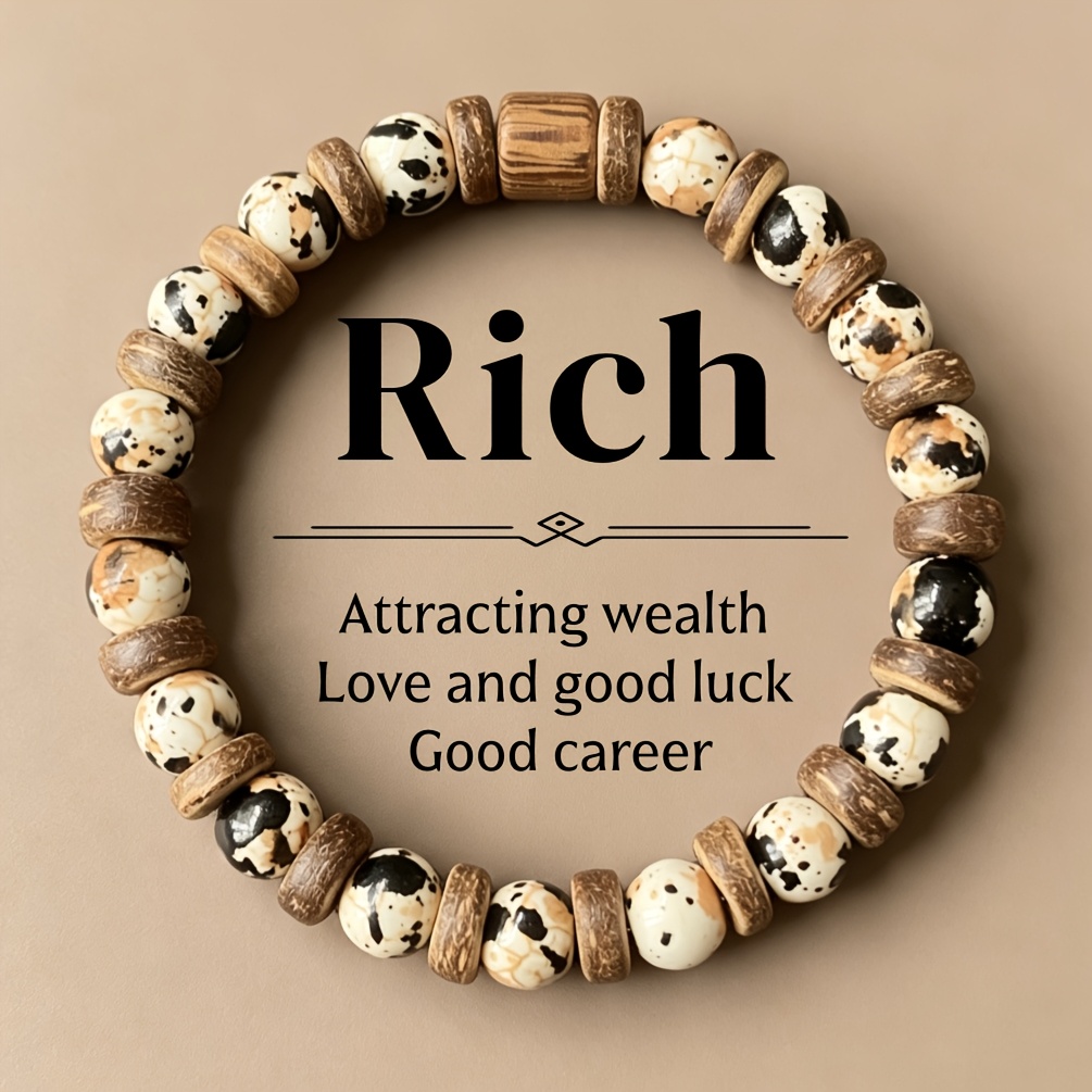 Wealth Bracelet, Beads, Career Bracelet To Wealth And , Bohemian Fashion Retro Bracelet, Suitable For Vacation Wear, Versatile Additions In Warm Brown Colors, Suitable For Daily Wear, Unisex