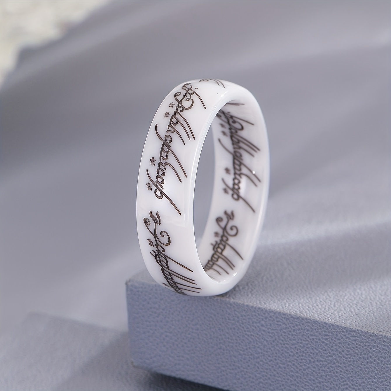 Runic Script Gothic Ceramic Men's Ring for Casual Attire