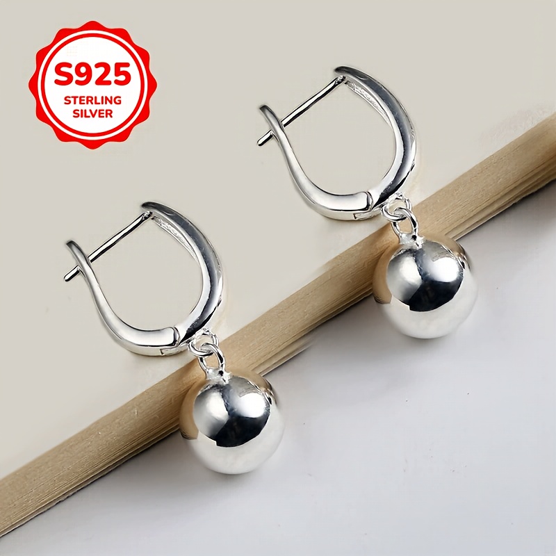 925 Silver U Shaped Dangle Earrings with Round Bead