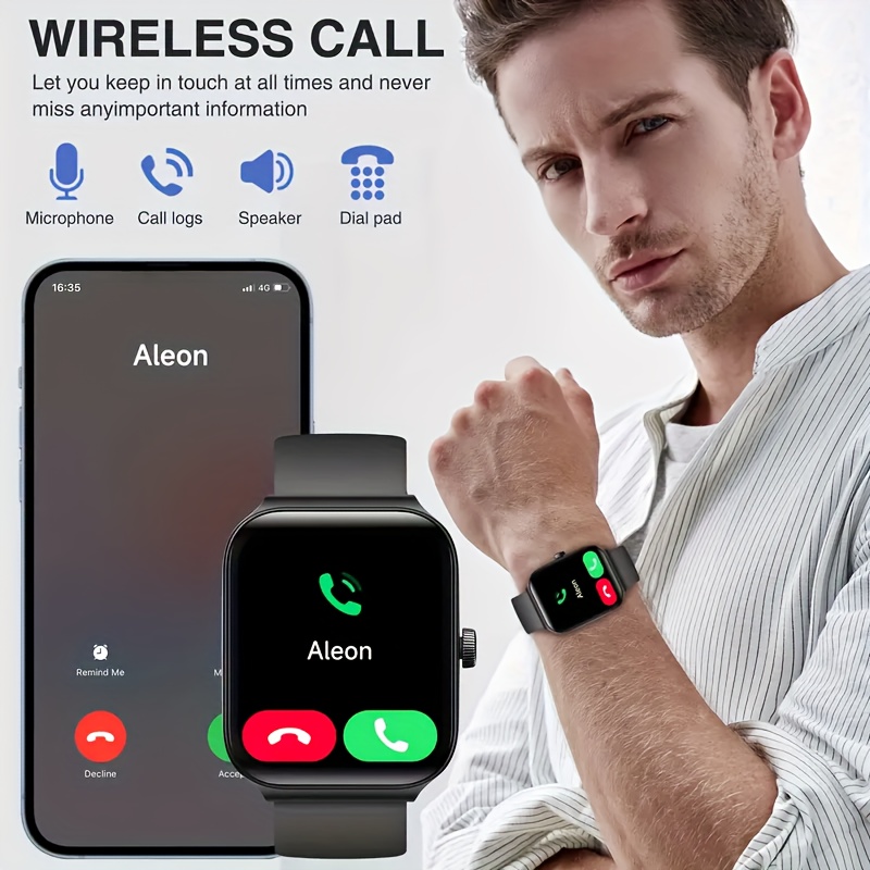 Montre à écran tactile intelligent de 1,95 pouce | connecté multifonctionnel de fitness avec connectivité sans fil vers Android et téléphones mobiles, en silicone réglable, dispose d'un rappel d'hydratation, d'un entraînement respiratoire et d'un suivi du sommeil