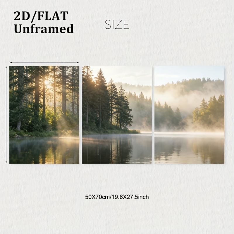 TEMU 2d Flat, 3pcs Modern Minimalist Nature Landscape Wall Art Prints - Woodland & Canvas Posters, Frameless Suitable For Living Room,, Scandinavian