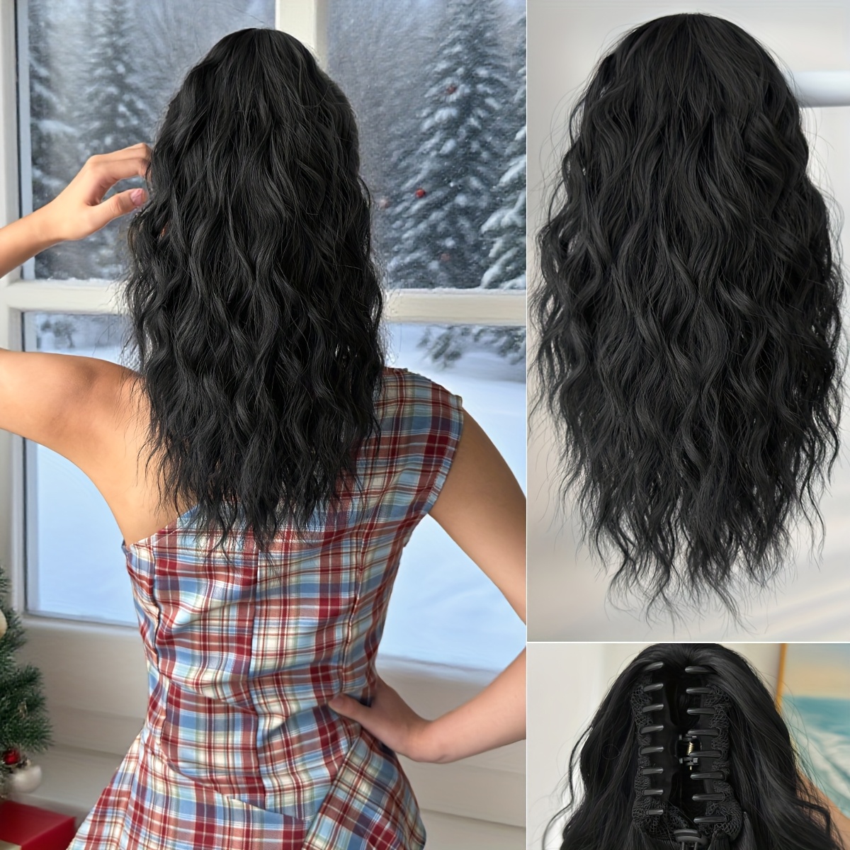 TEMU Extensión de cabello para coleta de garra ondulada , , 16 pulgadas, corta, fibra sintética resistente y al , para mujer, para y uso diario
